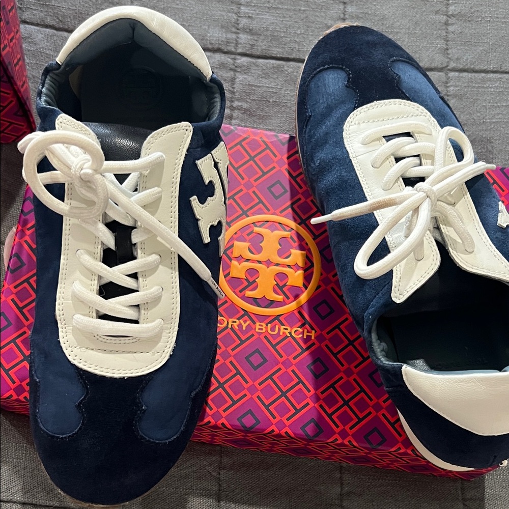Tory Burch Blue and Cream Sneakers